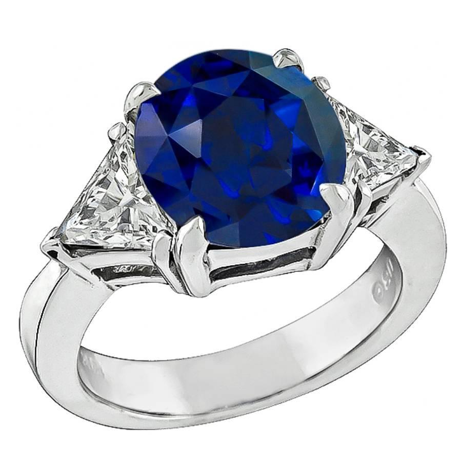 Natural 4.12 Carat Ceylon Sapphire Diamond Gold Engagement Ring For Sale at 1stdibs