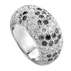 Cartier White and Black Diamond Pave 18K White Gold Bombe Band Ring