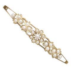 Seed Pearl and 15k Yellow Gold Bangle - Antique Circa 1890 5