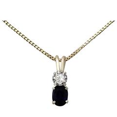 0.74Ct Sapphire & 0.28Ct Diamond, 18K White Gold Pendant - Vintage Circa 1950 11