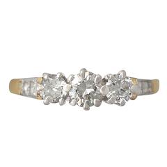 0.68 Ct Diamond and 18k Yellow Gold, Platinum Set Trilogy Ring - Vintage 12