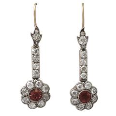 2.42Ct Diamond & 1.05Ct Pink Sapphire, 12k Yellow Gold Drop Earrings – Antique 3