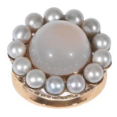 Moonstone Pearl Gold Cluster Ring 2
