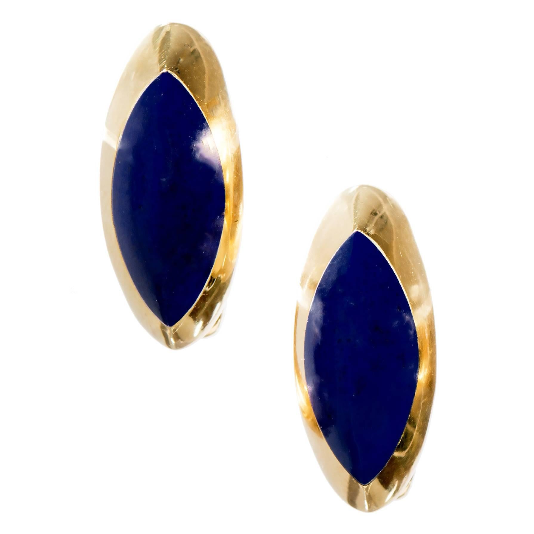 Natural Blue Lapis Gold Earrings