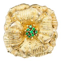 1950s Tiffany & Co. Emerald Gold Textured Flower Pin