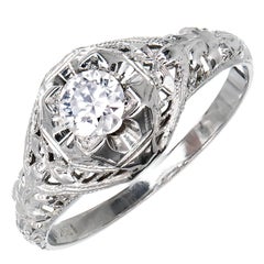 Vintage Diamond Gold Filigree Engagement Ring