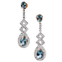 Aquamarine Diamond Silver Gold Dangle Earrings 12