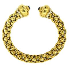 Italian Gold Sapphire Cabochon Cuff Bracelet