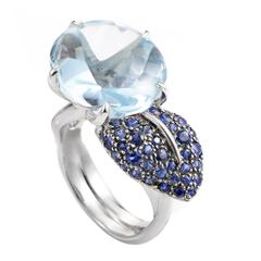 Chanel Aquamarine Sapphire Gold Leaf Ring