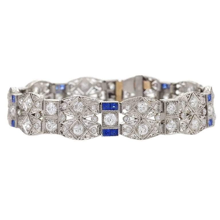 C. D. Peacock Art Deco Sapphire Diamond Platinum Bracelet