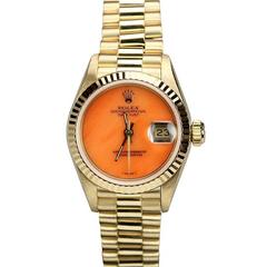 Vintage Rolex Lady's Yellow Gold Coral Dial President Wristwatch Ref 69138