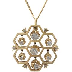 1.29Ct Diamond & 18k Yellow Gold Pendant/Brooch - Antique and Vintage 10