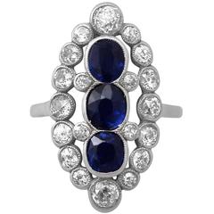 1920s 1.77 Carat Sapphire & 1.86 Carat Diamond Platinum Marquise Cocktail Ring 3
