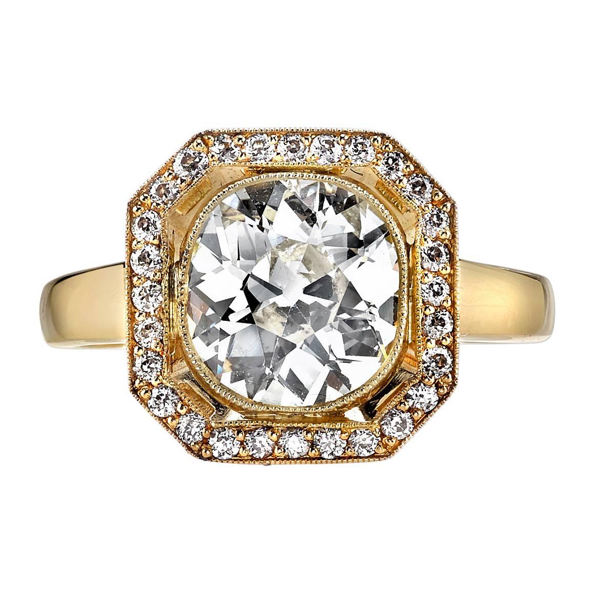 2.18 Carat Cushion Cut Diamond Gold Engagement Ring 