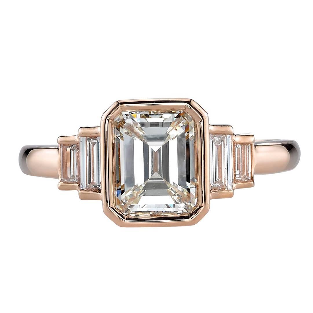Art Deco 1.53 Carat Emerald cut Diamond Gold Engagement Ring