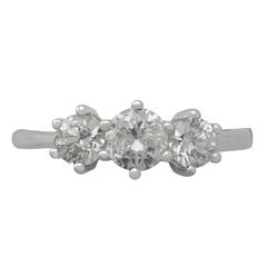 1.04Ct Diamond and 18k White Gold Trilogy Ring - Vintage Circa 1980 7