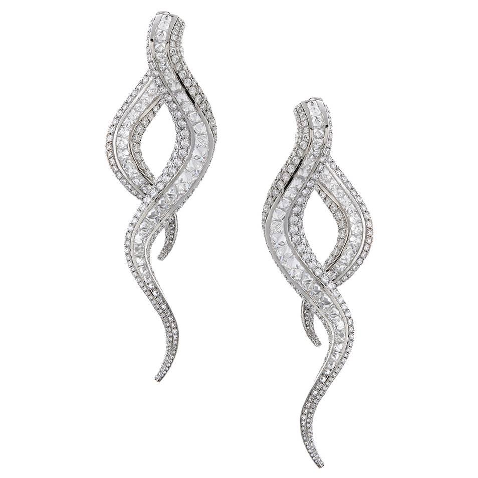 Morelle Davidson Diamond Platinum Snake Drop Earrings For Sale