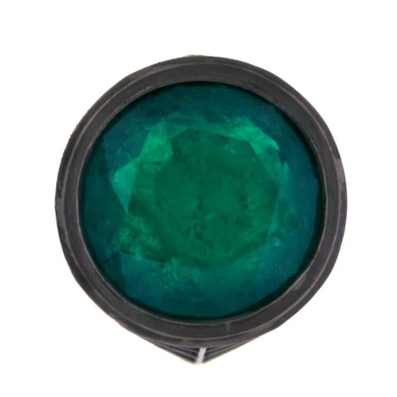 Emerald Rhodium Gold Rock Ring For Sale