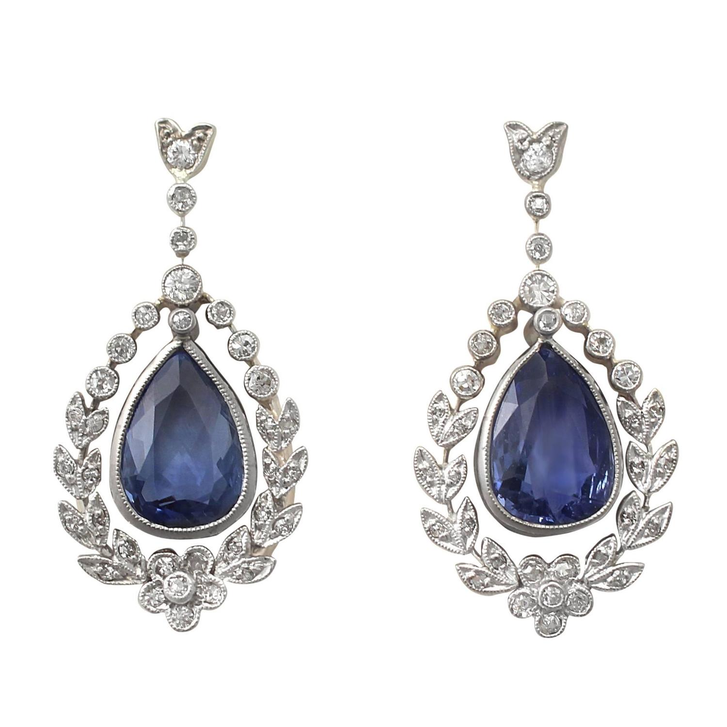 67Ct Sapphire and 0.54Ct Diamond, 14k Yellow Gold Drop Earrings 