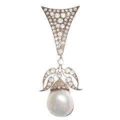 Stylish Victorian Pearl Diamond Gold Silver Brooch/Pendant 9