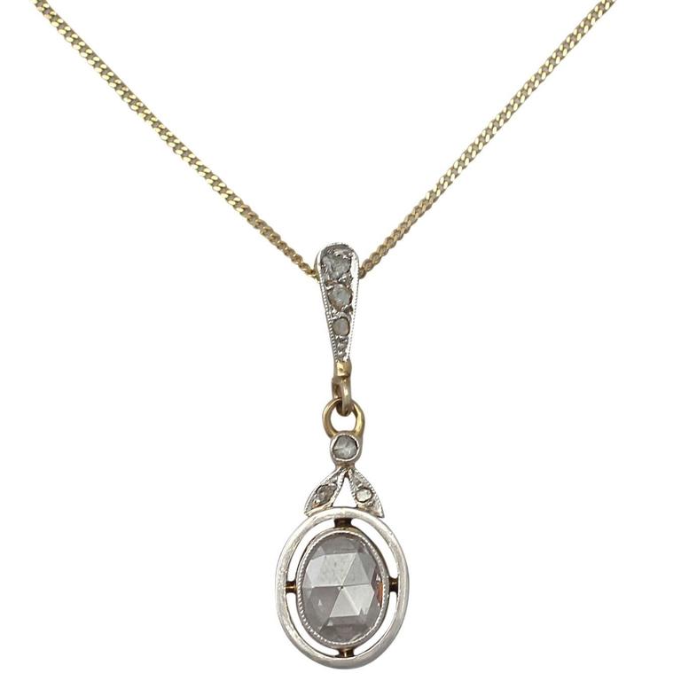 0.56Ct Diamond and 18k Yellow Gold, 18k White Gold Set Pendant Antique For Sale at 1stdibs