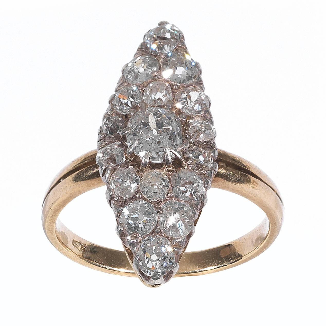 Antique Diamond Silver Gold Cluster Ring