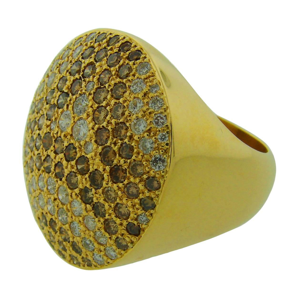 1999 Cartier Jeton Sauvage White and Cognac Diamond Gold Ring