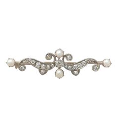 0.83Ct Diamond and Pearl, 9k Yellow Gold Brooch - Antique Circa 1890 5