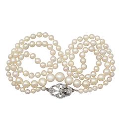 Single Strand Pearl Necklace with 0.25Ct Diamond, 9k White Gold Clasp - Antique 11