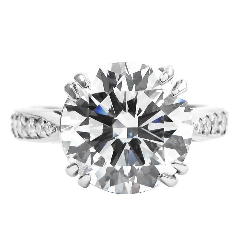 3.57 Carat Certified F VS2 Round Brilliant Diamond Platinum Engagement Ring