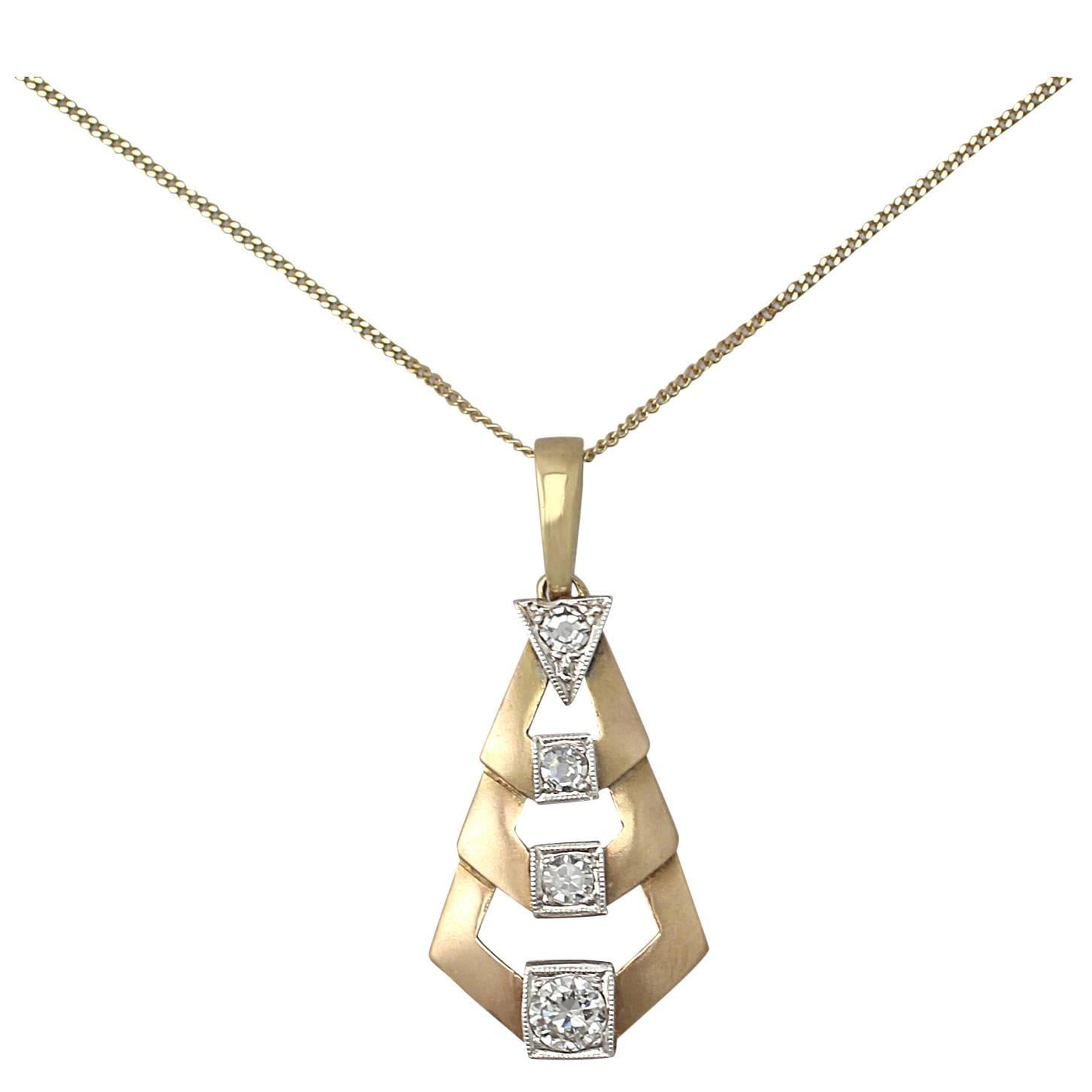 A fine and impressive antique 0.33 carat diamond and 18 karat yellow gold Art Deco pendant; part of our diverse antique and vintage jewelry/estate jewelry collections

This fine Art Deco pendant has been crafted in 18k yellow gold.

This