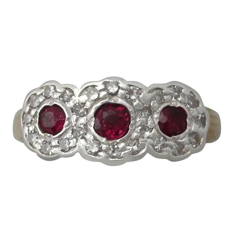 Red Ruby Diamond Gold Triangular Pattern Ring For Sale at 1stdibs