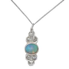 1.12Ct Opal & 1.22Ct Diamond, 18k White Gold, Platinum Set Pendant - Antique