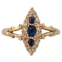 1900s Antique Sapphire & Diamond Yellow Gold Cocktail Ring 10
