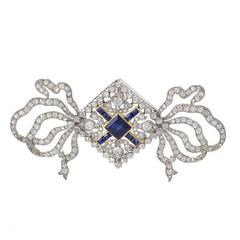Cartier Belle Epoque Diamond Sapphire Gold Platinum Ribbon Brooch
