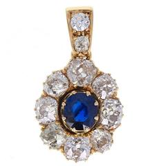 Antique Unheated Sapphire Old Cut Diamond Gold Pendant 11