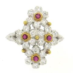 Buccellati Diamond Ruby Gold Flower Ring