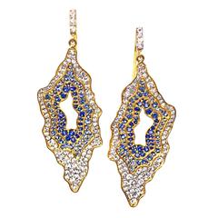 Lauren Harper White and Blue Sapphire Snow Geode Gold Earrings