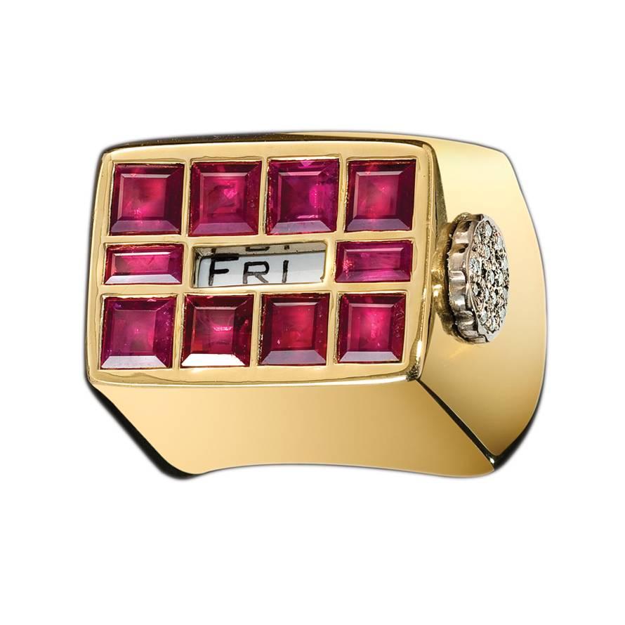 Days of the Week Ruby Diamond Gold Ring For Sale