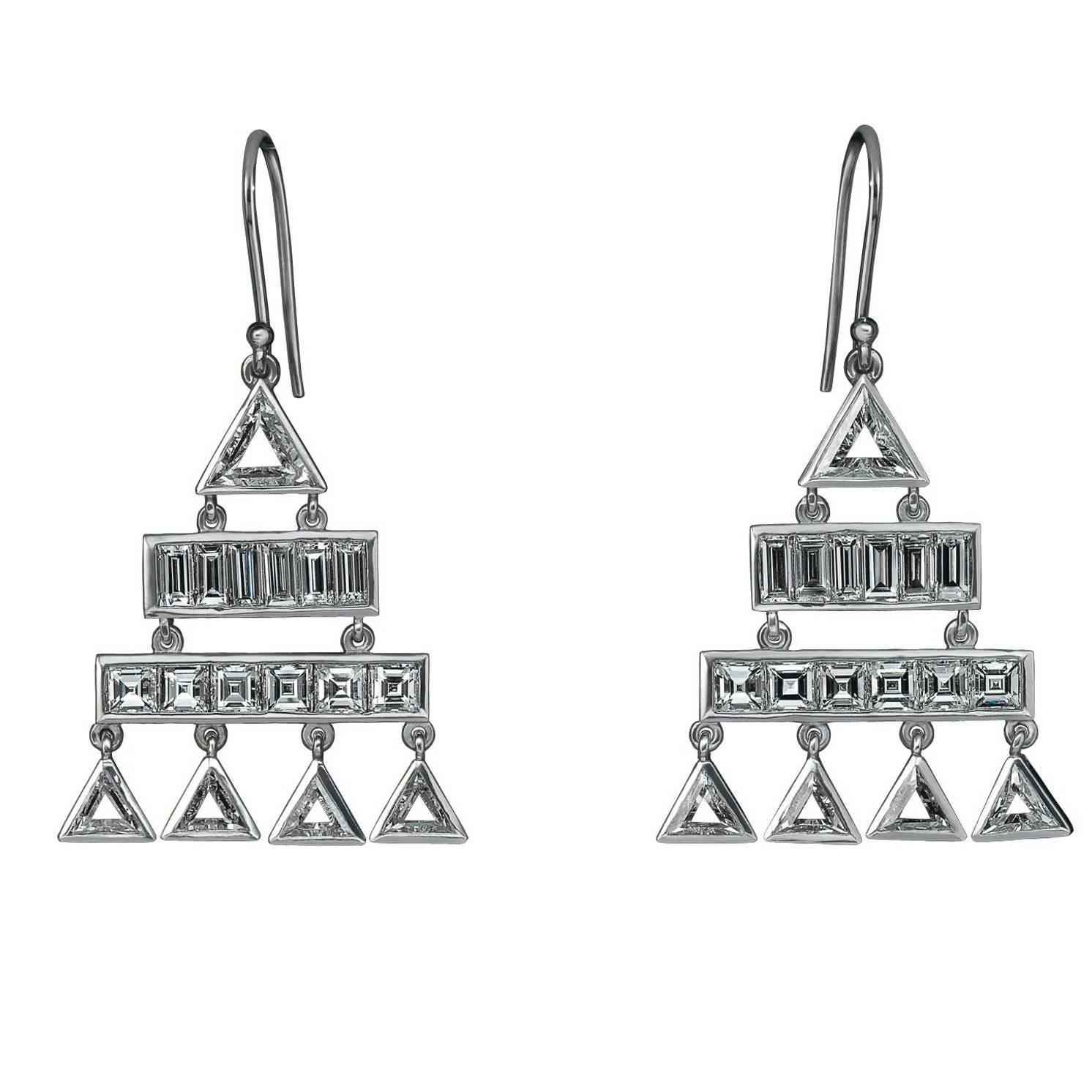 Diamond Gold Pyramid Earrings For Sale