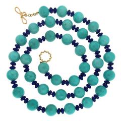 Amazonite Ball and Lapis Roundels Necklace 9