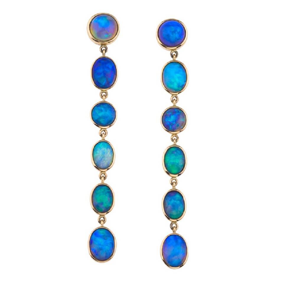 Modern Opal and 18K Gold Dangle Earrings For Sale at 1stdibs