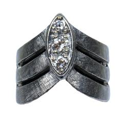 Diamond Gold Textured Chevron Ring