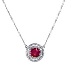 2.27 Carat Burma Ruby Double Diamond Halo Set in 18 Karat Gold Pendant Necklace