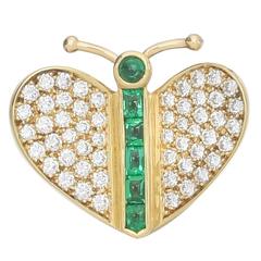 Emerald Diamond Gold Butterfly Pin