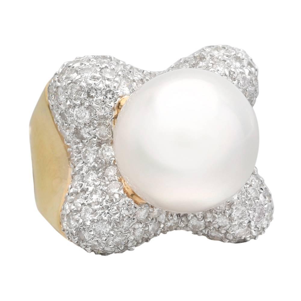 Pearl Pavé Diamond Gold Ring