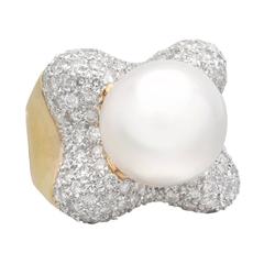 Pearl Pavé Diamond Gold Ring