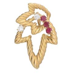 Chaumet Ruby Diamond Gold Leaf Pendant