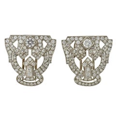 Vintage Art Deco Diamond Platinum Encrusted Pin Clips