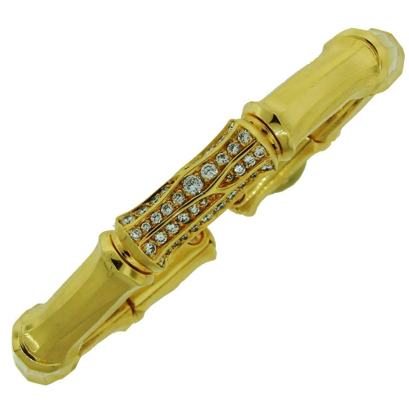 CARTIER Diamond Yellow Gold Bamboo Bangle Bracelet